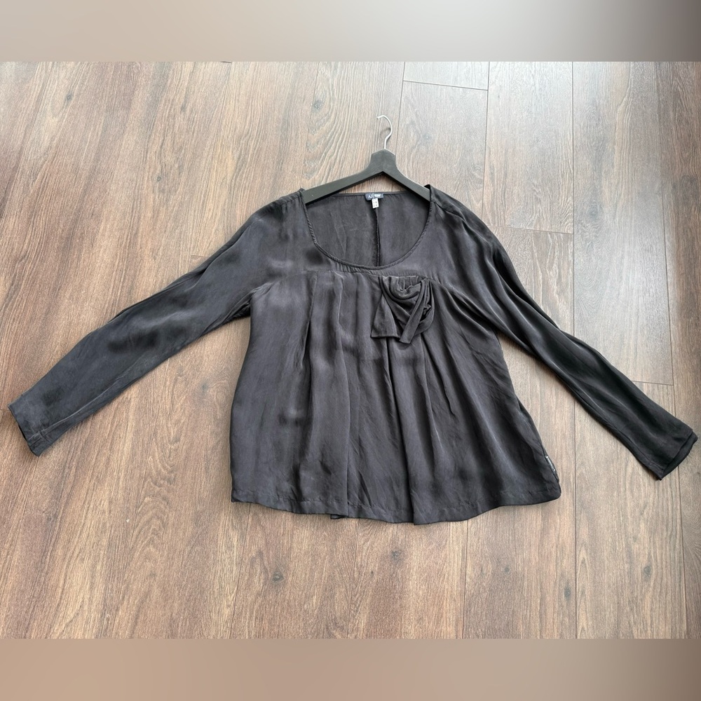 Armani Vegan Silk Pleated Top in Black